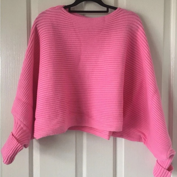 Pink Boat Neck Batwing Oversized Sleeves Knit Sweater - Picture 9 of 9